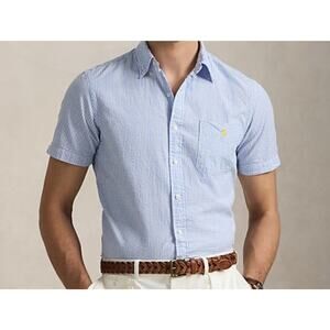 Polo Ralph Lauren RL Untucked Fit Prepster Classic Fit Seersucker Shirt Sz Large